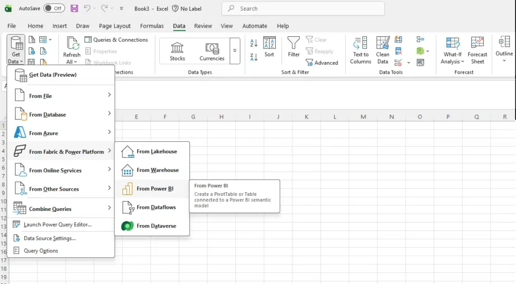 Retrieving Power BI data in Excel
