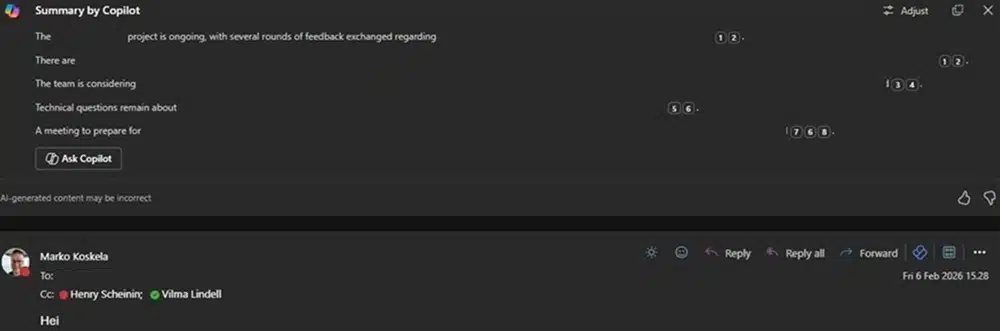 Copilot's summarization feature is handy when receiving emails or long message threads.
