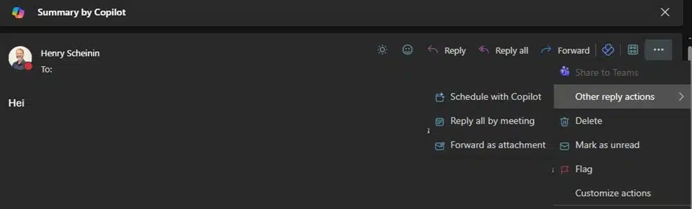 Select the "Schedule with Copilot" option to create a meeting of the email thread.