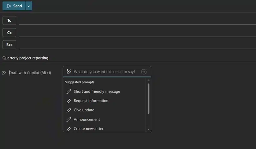 Copilot can proofread your emails and improve their style before sending them in Outlook.